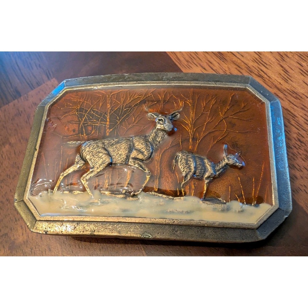 Great American Buckle Co. Vintage Deer Wildlife Hunting Brass Enamel Belt Buckle